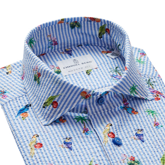 Emanuel Berg - Chemise manches longues coton seersucker imprimée