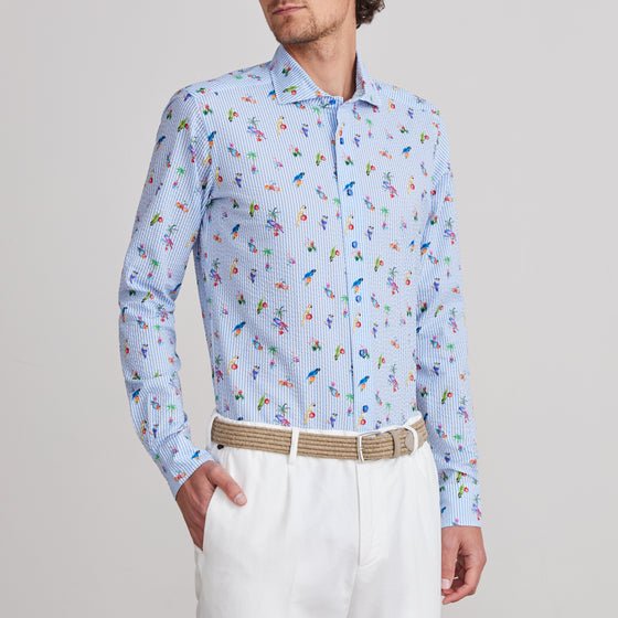 Emanuel Berg - Chemise manches longues coton seersucker imprimée