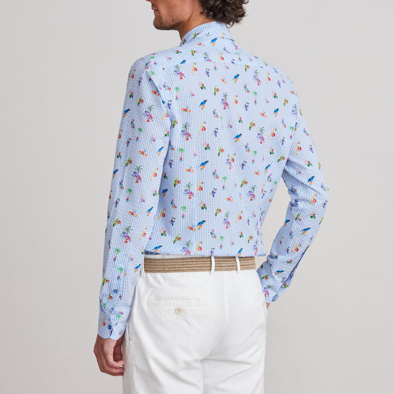 Emanuel Berg - Chemise manches longues coton seersucker imprimée