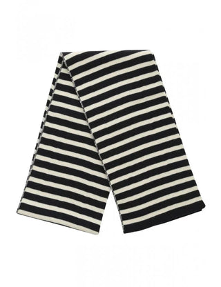 Black and white striped wool scarf with Breton pattern on white background