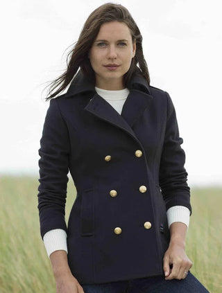 Dalmard Marine - Detroit Cachemire - Caban pour femme à boutons dorés - Marine - LE CAPITAINE D'A BORD