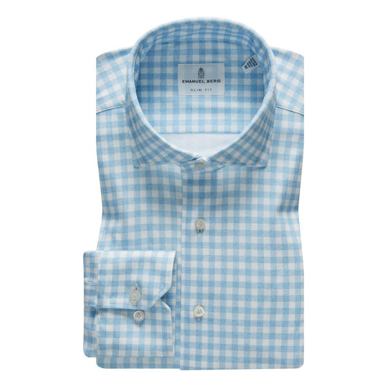 Emanuel Berg - Byron - Chemise manches longues à carreaux Albini 4Flex - Modern Fit - Bleu - LE CAPITAINE D'A BORD