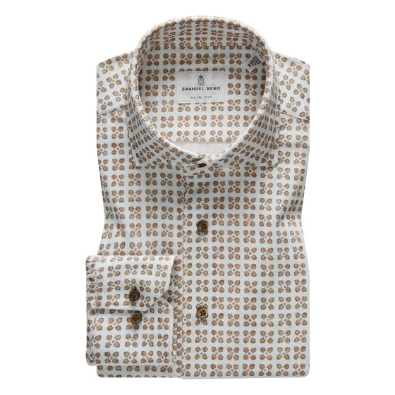 Emanuel Berg - Byron - Chemise manches longues florale Albini 4Flex - Modern Fit - Beige - LE CAPITAINE D'A BORD
