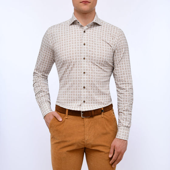 Emanuel Berg - Byron - Chemise manches longues florale Albini 4Flex - Modern Fit - Beige - LE CAPITAINE D'A BORD