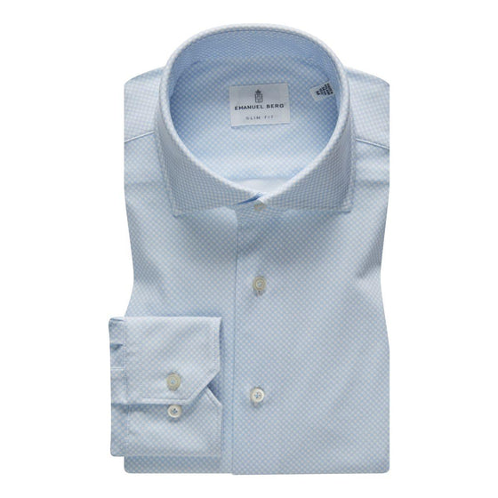 Emanuel Berg - Byron - Chemise manches longues motifs Albini 4Flex - Modern Fit - Bleu pâle - LE CAPITAINE D'A BORD