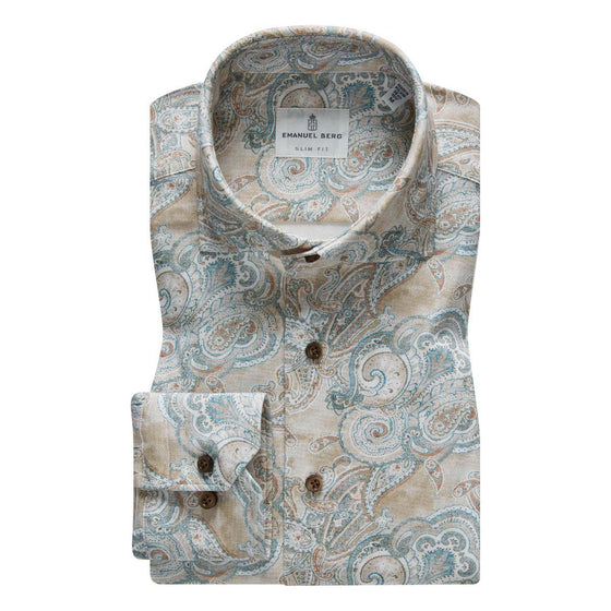 Emanuel Berg - Byron - Chemise manches longues paisley Albini 4Flex - Modern Fit - Beige - LE CAPITAINE D'A BORD