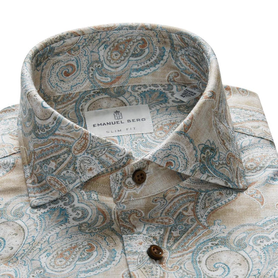Emanuel Berg - Byron - Chemise manches longues paisley Albini 4Flex - Modern Fit - Beige - LE CAPITAINE D'A BORD