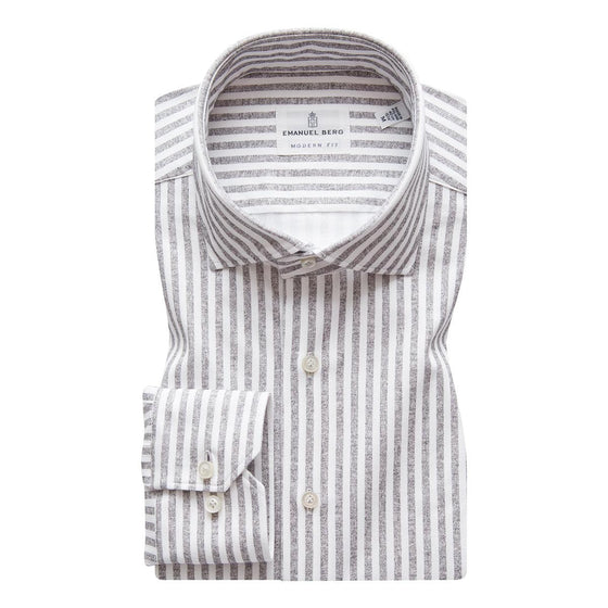 Emanuel Berg - Byron - Chemise rayée manches longues Albini 4Flex - Modern Fit - Gris - LE CAPITAINE D'A BORD
