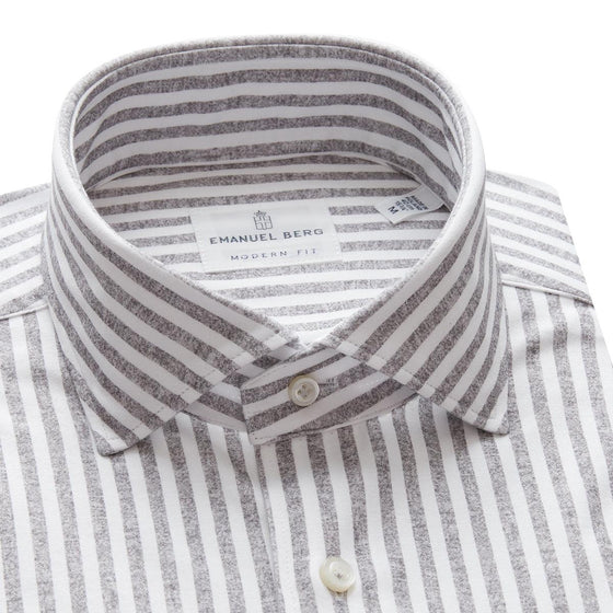 Emanuel Berg - Byron - Chemise rayée manches longues Albini 4Flex - Modern Fit - Gris - LE CAPITAINE D'A BORD