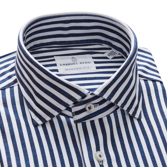 Emanuel Berg - Byron - Chemise rayée manches longues Albini 4Flex - Modern Fit - Marine/Blanc - LE CAPITAINE D'A BORD