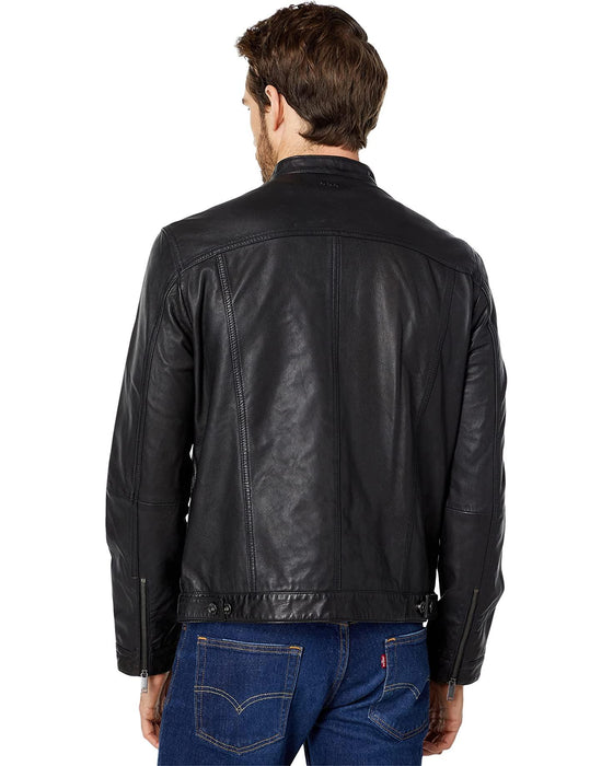 John Varvatos - Jacket de cuir à col rond - LE CAPITAINE D'A BORD