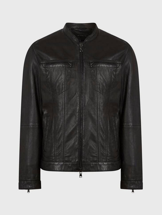 John Varvatos - Jacket de cuir à col rond - LE CAPITAINE D'A BORD