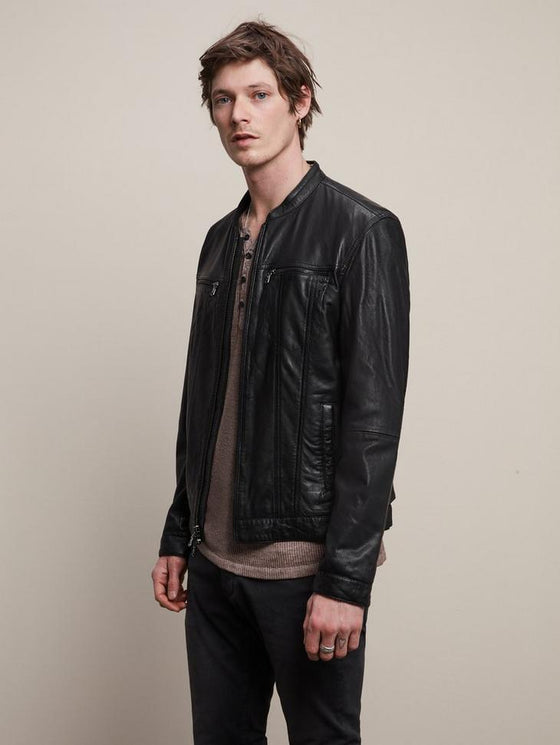 John Varvatos - Jacket de cuir à col rond - LE CAPITAINE D'A BORD