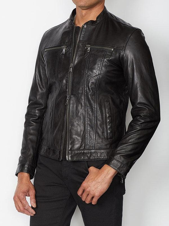 John Varvatos - Jacket de cuir à col rond - LE CAPITAINE D'A BORD