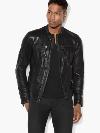 John Varvatos - Jacket de cuir à col rond - LE CAPITAINE D'A BORD