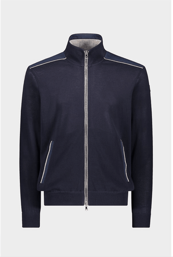 Paul & Shark - Cardigan zip de coton Fresco avec appliqués de lin - LE CAPITAINE D'A BORD