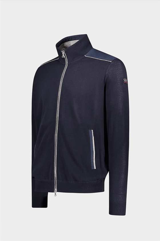 Paul & Shark - Cardigan zip de coton Fresco avec appliqués de lin - LE CAPITAINE D'A BORD