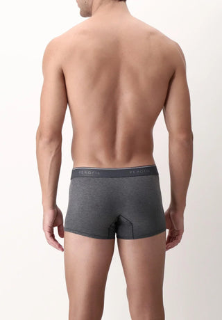 Man wearing grey Perofil boxer briefs viewed from the back on a plain background